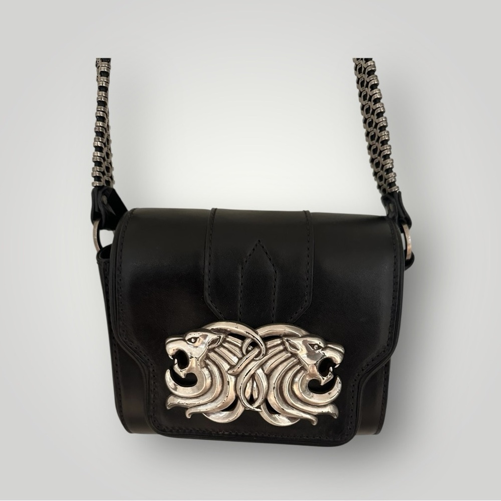 The Kooples black leather crossbody bag with signature silver double tiger